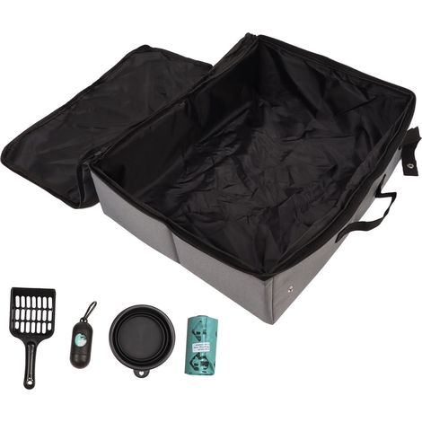 Bac à litière voyage Pliable Étanche Couvercle Zip Oxford Silicone 46x34cm Scoop Gamelle Sac inclus pour chat camping (1/5)