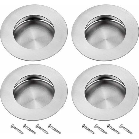 Poignées encastrées pour portes coulissantes – Acier inoxydable 304, rondes à rainure invisible, lot de 4 pièces (1/4)