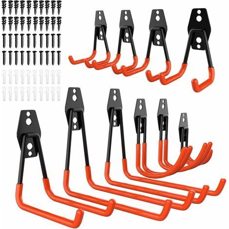 Filiyano-Lot de 10 étagères à outils UJ antidérapantes avec crochets, double rangement pour outils électriques, vélos et échelles. (1/5)