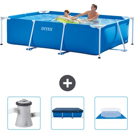 Intex – Piscine tubulaire rectangulaire 260x160x65 cm – 4 pièces – Pompe à filtre 1250L/h – Bâche et tapis de sol inclus