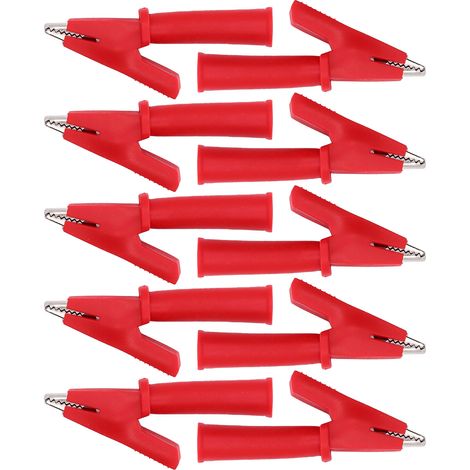 10 Stück Messleitungen mit Krokodilklemmen aus Messing, PVC-isoliert, Sicherheitsklemmen für Multimeter für 4-mm-Bananenstecker, Rot (1/5)