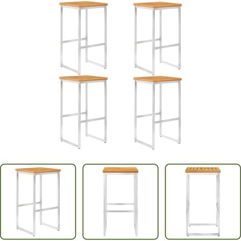 Chaises de bar - Chaises de bar lot de 4 bois d'acacia solide/acier inoxydable (1/5)