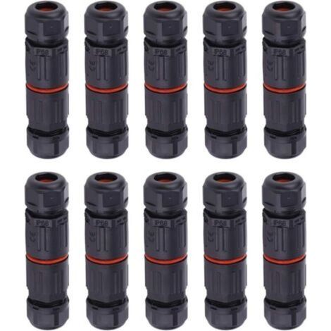 10 PCS IP68 Etanche Connecteur de Câble Electrique, Femelle 3 Broches Prise de Courant Extérieure Raccord de Connecteur Fil Etanche, Connexion de Câble Extérieur de Manchon pour Câble S (1/4)