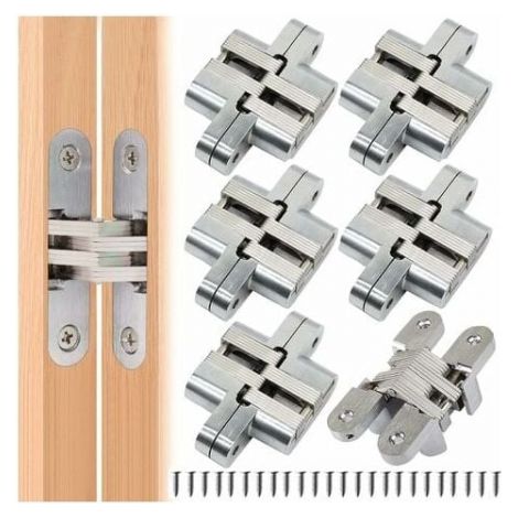 6pcs Folding Hinge Hidden Cross Hinges, Invisible Hinge Closure, Arched Cabinet Hinges, Furniture Door Corner Folded Steel Easy Installation for Door Cupboard Furniture (1/5)