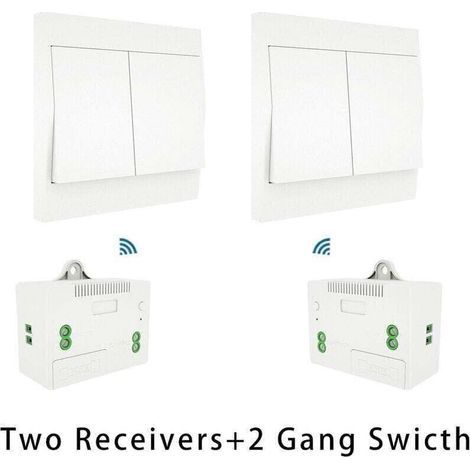 Kit interrupteur et récepteur sans fil 110-230V Interrupteur auto-alimenté Appareil d'éclairage télécommandé, XU, Modèle: Blanc 2 récepteurs interrupteur 2 gangs - KZQ (1/4)