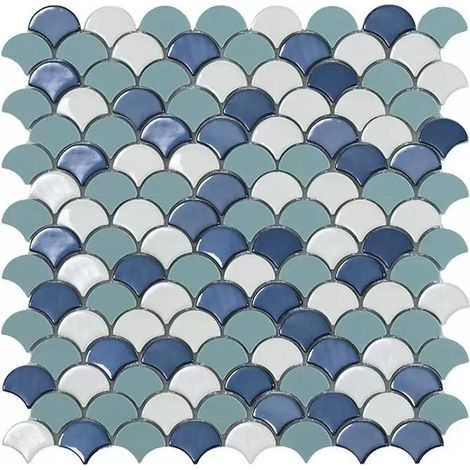 Mosaïque pâte de verre SOUL écaille 3.6x2.9cm - Mosaïque Écaille 3.6x2.9cm Bleu Mix - boîte de 0.87 m2 - Mosaïque Écaille 3.6x2.9cm Bleu Mix - boît -