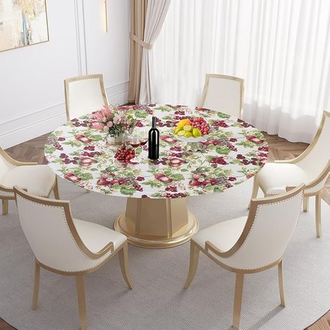 Nappe lavable, ronde, 110 cm, élastique, pour le jardin, avec élastique, impression 3D, idéale pour 90 à 110 cm (raisin) (1/5)