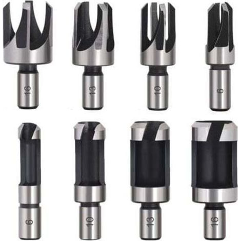Tourillon Bois 8PCS HSS Foret Bois Fraise à Bouchonner Bois outil de coupe bois Mèches des Bouchons Wood Plug Cutter Drill Bits 6mm /10mm/13mm/16mm Petite Fraise Bois Pour Perceuse (1/4)