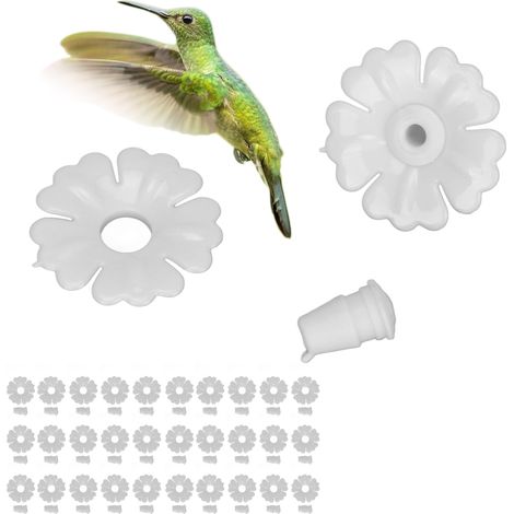 30 ensembles/à vendre : accessoires pour mangeoire à colibris, fleurs, distributeur d'eau pour colibris, pétales multicolores remplaçables, blanc. (1/5)