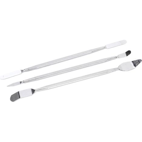 Juego de 3 espátulas metálicas de acero inoxidable, pequeñas palancas con mango antideslizante para la reparación de dispositivos electrónicos.