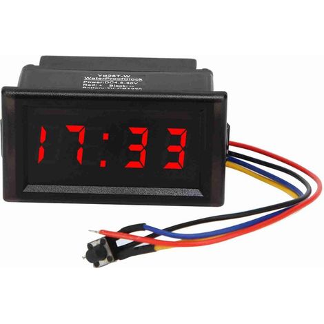 Horloge électronique automatique de voiture, étanche à l'eau et à la poussière, affichage numérique LED (rouge), DC4.5-30V (1/5)