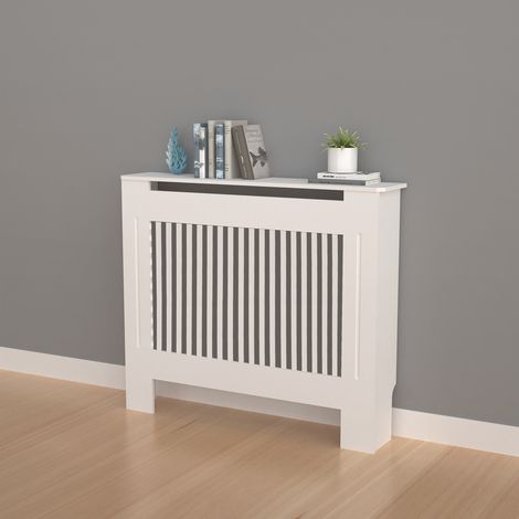 91cm Tall Radiator Cover Modern White Cabinet Vertical MDF Slats Wood Grill Furniture, Small 78 x 19 x 92.2cm (1/5)