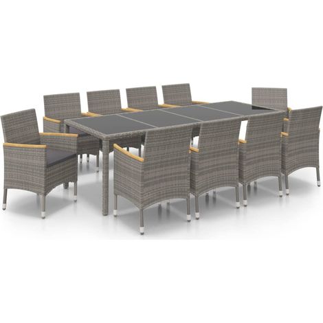 Maison Exclusive - Set da Pranzo Esterni 11pz con Cuscini Polyrattan Nero e Grigio (1/5)