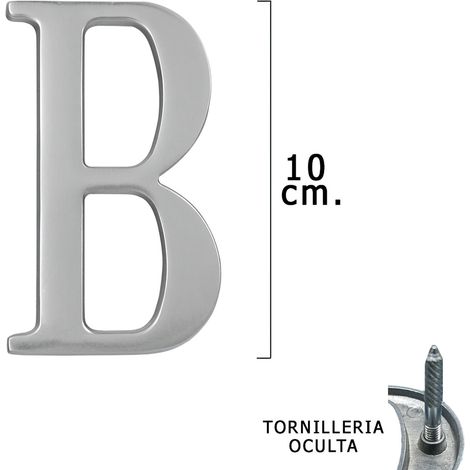 Métal Lettre "B" Argent Mat 10 cm. avec vis cachées (Blister 1 pièce)