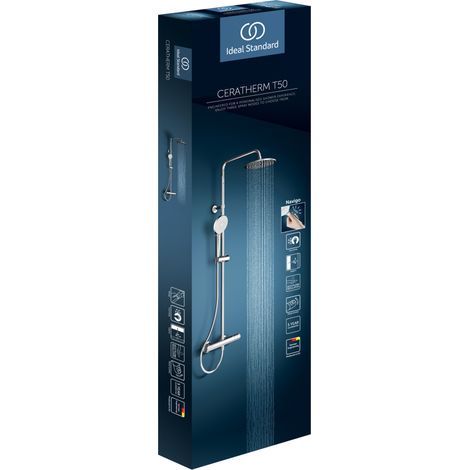 Ideal Standard CeraTherm - Duschsystem mit Brausethermostat T50, 20 cm, 3 Strahlarten, Chrom A7225AA (1/5)