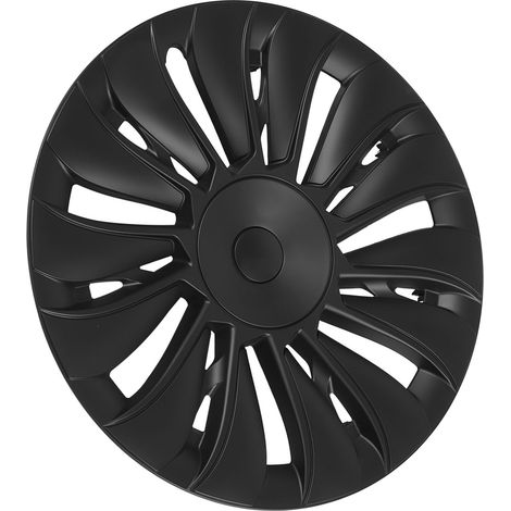 (T04) (Video verfügbar) 4 mattschwarze Radkappen für 19-Zoll-Felgen des Tesla Model Y 2020-2023 (Modell Cyclone Sun, unmarkiert) (1/5)
