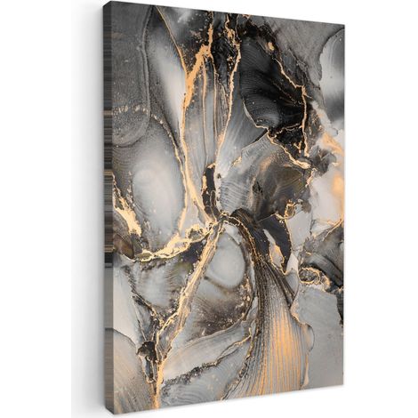 TABLEAU SUR TOILE Gris - Luxe - Or - Marbre Tableau Chambre Adulte 90x140 cm