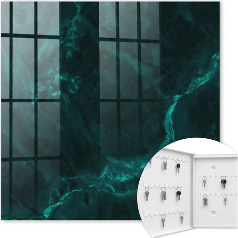Armoire à clés - (30 cm x 30 cm) - Boîte à clés murale - Coffret de rangement pour clés - Couleur blanche - Ouverture vers la gauche - Pour maison et bureau - Profondeur verte (1/5)
