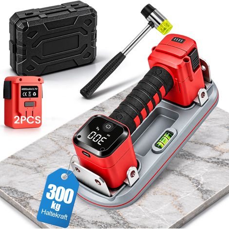Ventouse Carrelage Électrique Puissance D'aspiration 300 KG 26cm Ventouse de levage fenêtre avec 2 4Ah Batteries Écran LCD Capteur de Pression pour Transport sûr de Carreaux Vitres Grès Cérame Tuiles (1/5)