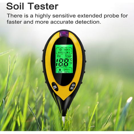 4-in-1 digitaler Bodenanalysator, Multifunktionstester, Sonnenlichtintensität, pH-Wert, Feuchtigkeit, Temperaturdetektor, Topfpflanzenzähler, Anbauwerkzeug mit Drehknopf für Gartengewächshaus. (1/5)