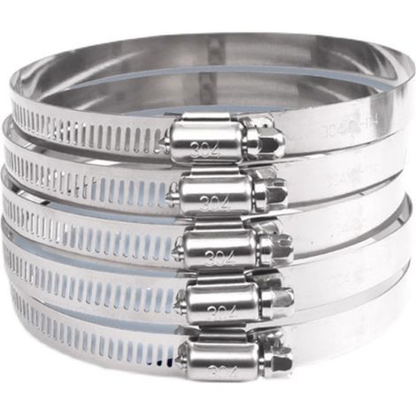 set of 6 adjustable stainless steel hose clamps, with an adjustable worm gear hose clamp, adjustable from 59 mm to 82 mm. (1/5)