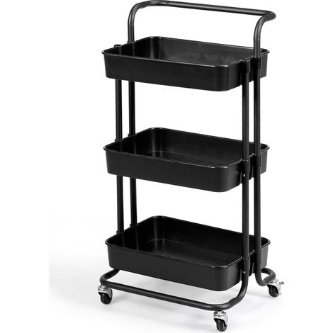 Carrello multifunzione con 3 cesti e maniglia in ABS e ferro da cucina e bagno 42x35x87cm Nero (1/4)