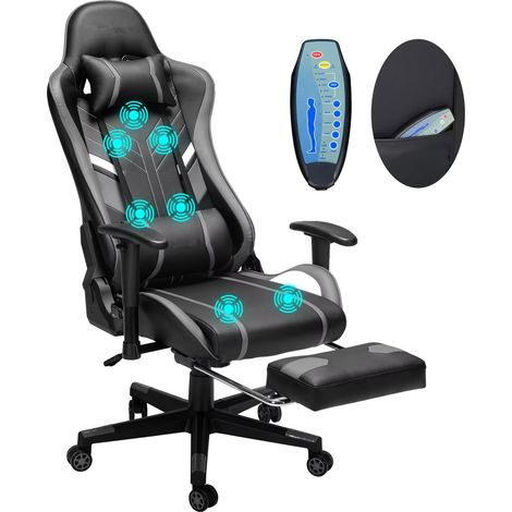 Chaise de bureau, design ergonomique, hauteur réglable, Noir Gris (1/2)