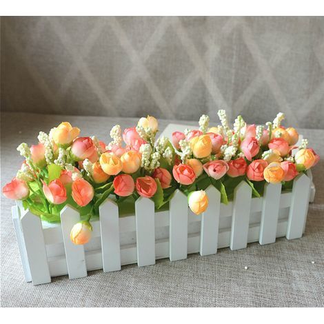 AIDUCHO 2 plantas artificiales con flores: rosas y capullos de rosa en maceta para decoración de interiores, oficinas y bodas (rojo atardecer) (1/5)