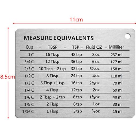 Tableau de conversion magnétique en acier inoxydable pour la cuisine et la pâtisserie, à coller sur le réfrigérateur (1/4)