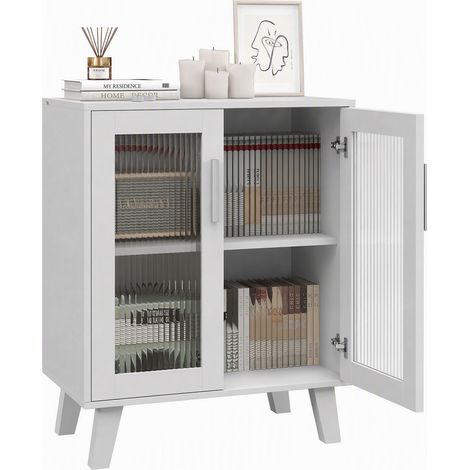 HOMCOM aparador de 2 puertas, aparador de salón con 2 estantes, puertas transparentes, para cocina, entrada, dormitorio, blanco, 61x35x75 cm (1/5)