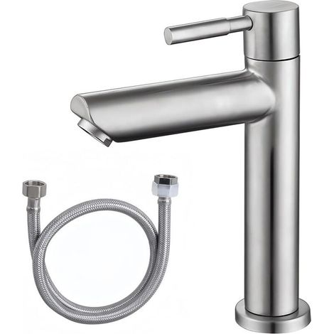 Robinet lavabo eau froide - acier inoxydable , mitigeur avec tuyau , pour salle d'amis (1/4)