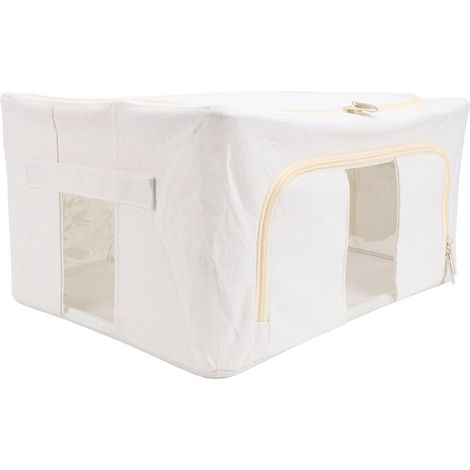 Boîtes rangement tissu lin coton épais pliable grand volume cadre acier vêtements coffre placard 24L 40x30x20cm 15.7x11.8x7.9in (1/5)