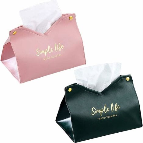DEESSE SHOP - Porte-mouchoirs 2 pièces, boîte à mouchoirs, boîte à mouchoirs en cuir, design V Port, utilisé dans le salon, la chambre, le bureau, la salle de bain, la voiture (rose, vert) (1/5)