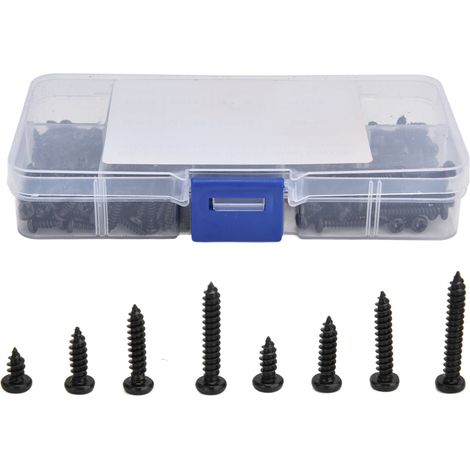 Set mit 300 selbstschneidenden Schrauben mit Senkkopf (Kreuzschlitz), sortiert, Kohlenstoffstahl, M3, schwarz, Befestigungsset (1/5)