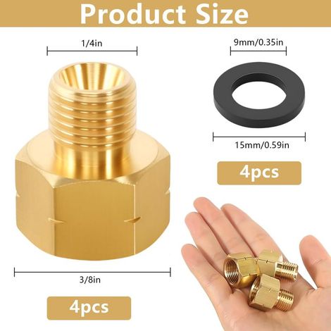 4-teiliges Gasflaschenadapter-Set, 1/4"- auf 3/8"-Gasadapter mit Gummidichtung für Gas- oder Kochfeldanschluss (1/5)