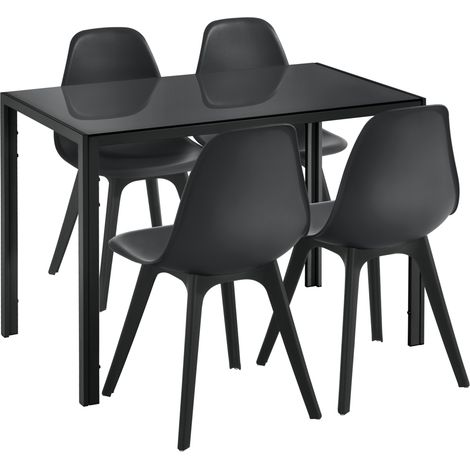 Esstisch Stathelle 105x60x75 cm Schwarz Glasplatte 4 Stühle Schwarz en.casa