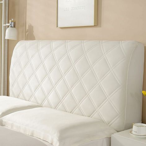 White,180cm Universal Bed Headboard Cover, Soft Stretch Bed Headboard Cover, Washable Dustproof Short Plush Protective Cover, for Bedroom Decoration (1/5)