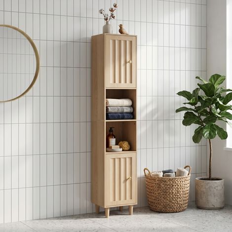 URBAN MEUBLE Meuble Dessus Machine à Laver, Armoire Haute avec Portes et Niches, Effet Chêne