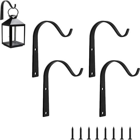 Set di 4 ganci neri da parete per piante, ganci in metallo per giardino, ganci da parete per giardino, vasi sospesi