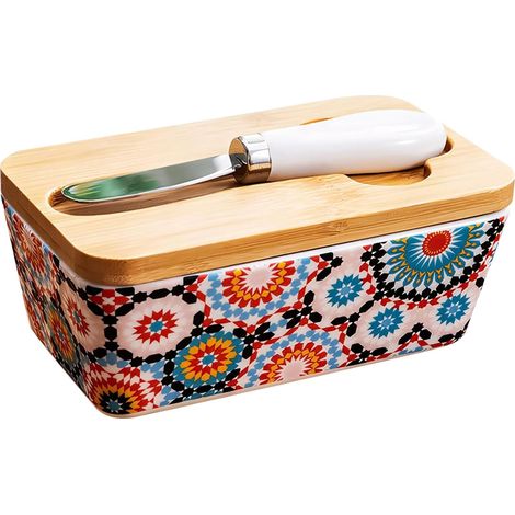 Beurrier Avec Couvercle, Boîte À Beurre Avec Couteau À Épandeur Récipient À Beurrere En Céramique Conteneur De Beurres Pour La Maison Et La Cuisine, 14.8x8.5x6.5cm (1/5)