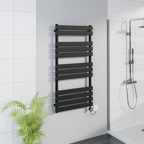 WiFi Thermostatic Flat Towel Rail Timer Black 1200x600mm (1/5)
