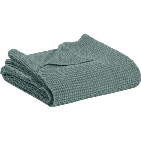 VIVARAISE - Jeté de lit Vivaraise Maia - Coton recyclé 260 x 260 cm (Vert de gris)