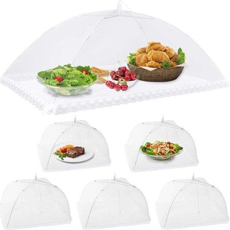 YMYNY 6 Stück faltbare Lebensmittelabdeckungen, Fliegenschutznetz, Lebensmittelabdeckung, Zeltschirm, Insektenschutz für Grill-Picknick-Lebensmittel, 1 groß (100 x 60 cm) und 5 Standard (1/4)