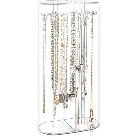 Acrylique rangement collier, porte-collier présentoir, bijoux avec 24 crochets, convient pour colliers, pendentifs, bracelets, bagues et boucles (1/5)