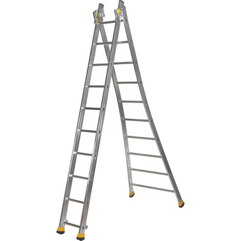 Centaure – Échelle transformable 2 plans T2 3m60/6m10 – 4 positions d'utilisation – Stabilité base évasée – Patins anti-glissement – Articulations en aluminium (1/7)