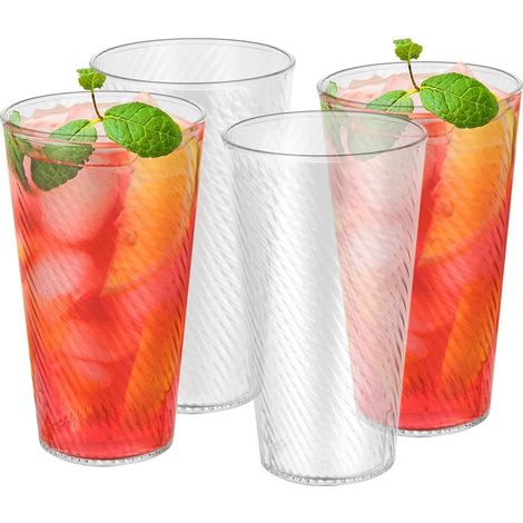 Plastic Serving Cups, Transparent Reusable Water Glasses, Rigid BPA-Free Plastic Cups, Recyclable for Picnics, Camping, Whiskey Pudding (1/5)