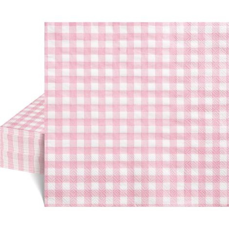 Lot De 40 Serviettes En Papier Vichy Rose 16,5 Cm, 2 Plis (1/5)