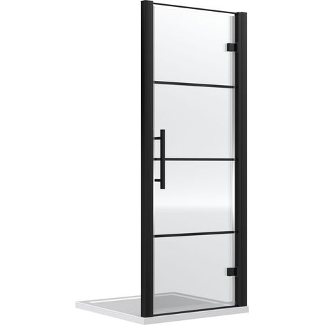 Sonic 8mm Toughened Safety Glass Hinged Shower Door, Black, 800mm - Balterley