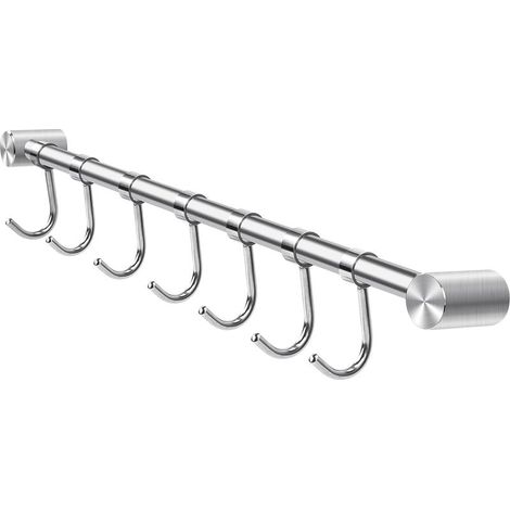 1 Barre De Suspension Acier Inoxydable, 40 Cm, 7 Crochets Amovibles, Support Mural Pour Cuisine Salle De Bain Bureau (1/5)