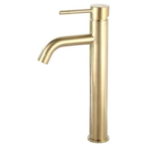 Robinet de lavabo de salle de bain, design moderne et créatif, poli, monotrou, or brossé, laiton massif (2 tuyaux inclus) - RW (1/4)